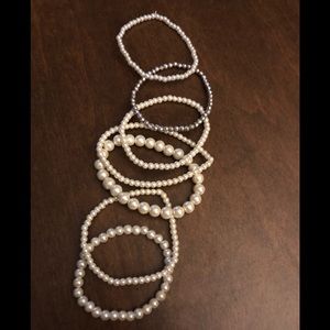 7 pearl and silver stretch costume bracelets